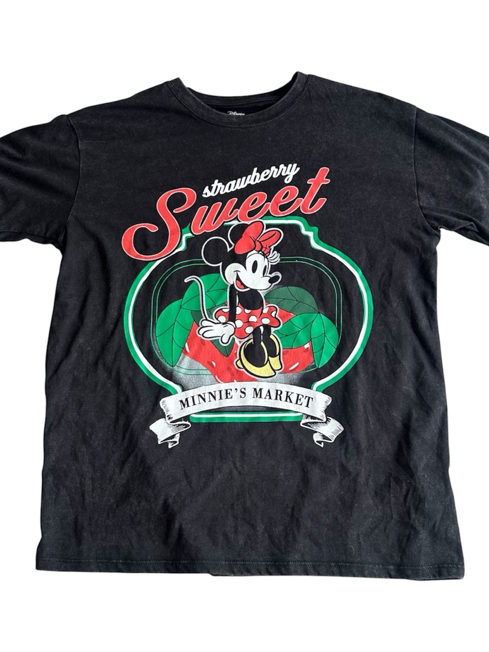 Disney Minnie Mouse Strawberry Sweet Black Graphic T-Shirt Large